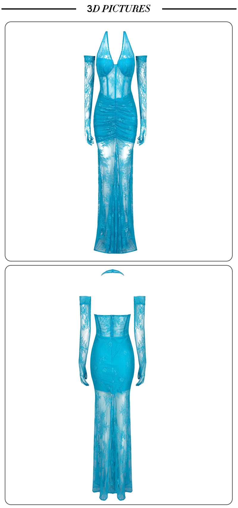 VC Fashion Party Dresses For Women Sexy Lace Halter Long Sleeves Gloves Design Maxi Gowns Vestidos