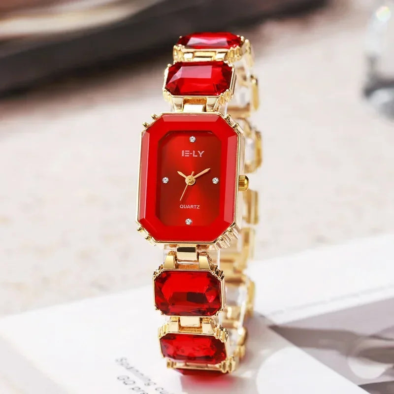 Big Colorful Diamond Quartz Watch for Women Fashion Ladies Luxury Gift Wristwatch Famous Rhinestone Strap Clock Dropshipping