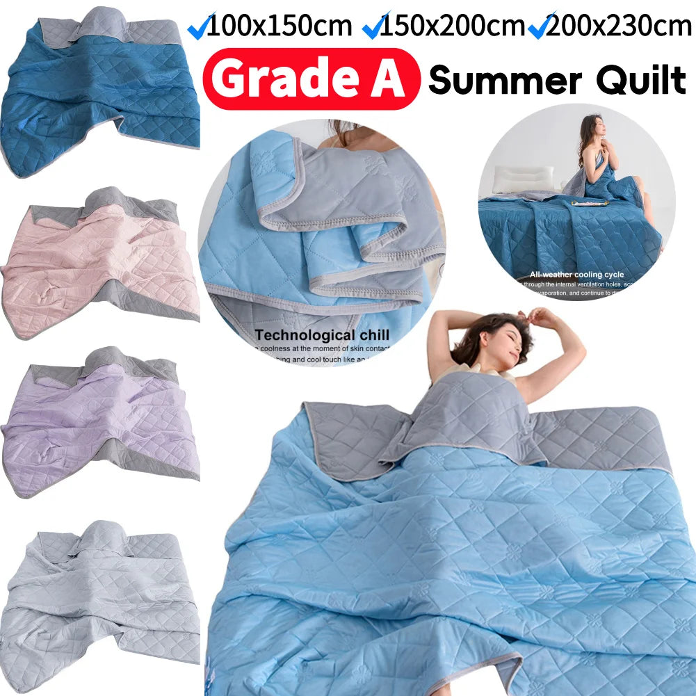 Cooling Blanket for Bed Silk Air Condition Comforter Lightweight Cooled Summer Quilt with Double Side Cold&Cooling Fabric GradeA