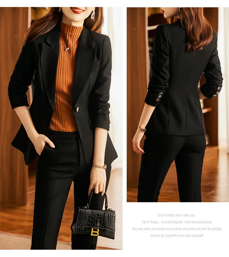 Elegant Women Formal Business Suits Senior Fabric Autumn Winter Professional Office Work Wear Pantsuits Blazers Trousers 3pieces