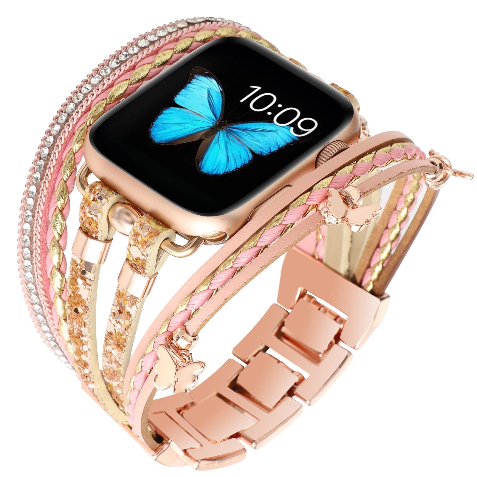 Metal Strap For Apple Watch Band Series876 SE54Ultra Women Jewelry Bracelet Chain IWatch 49mm 45mm 41mm 40mm 38 44mm Peal Wrist