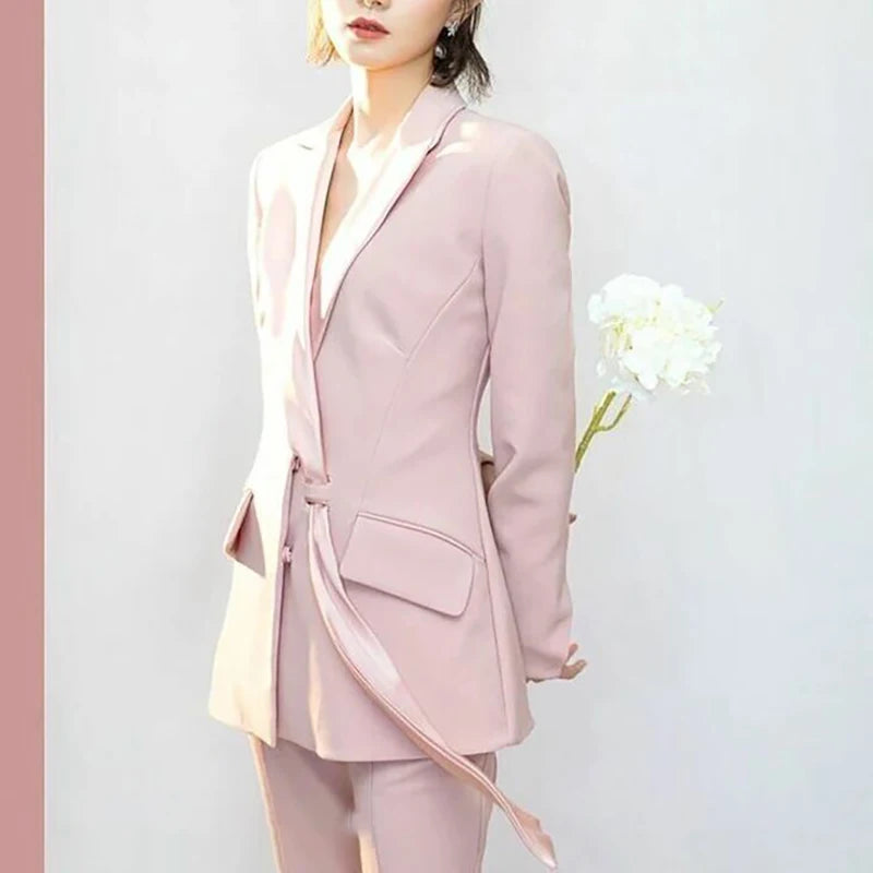 Luxury Fashion Women Suits Pants Sets With Jacket 2 Piece Blazer One Button Peak Lapel Full Sets Elegant Female Clothing 2025