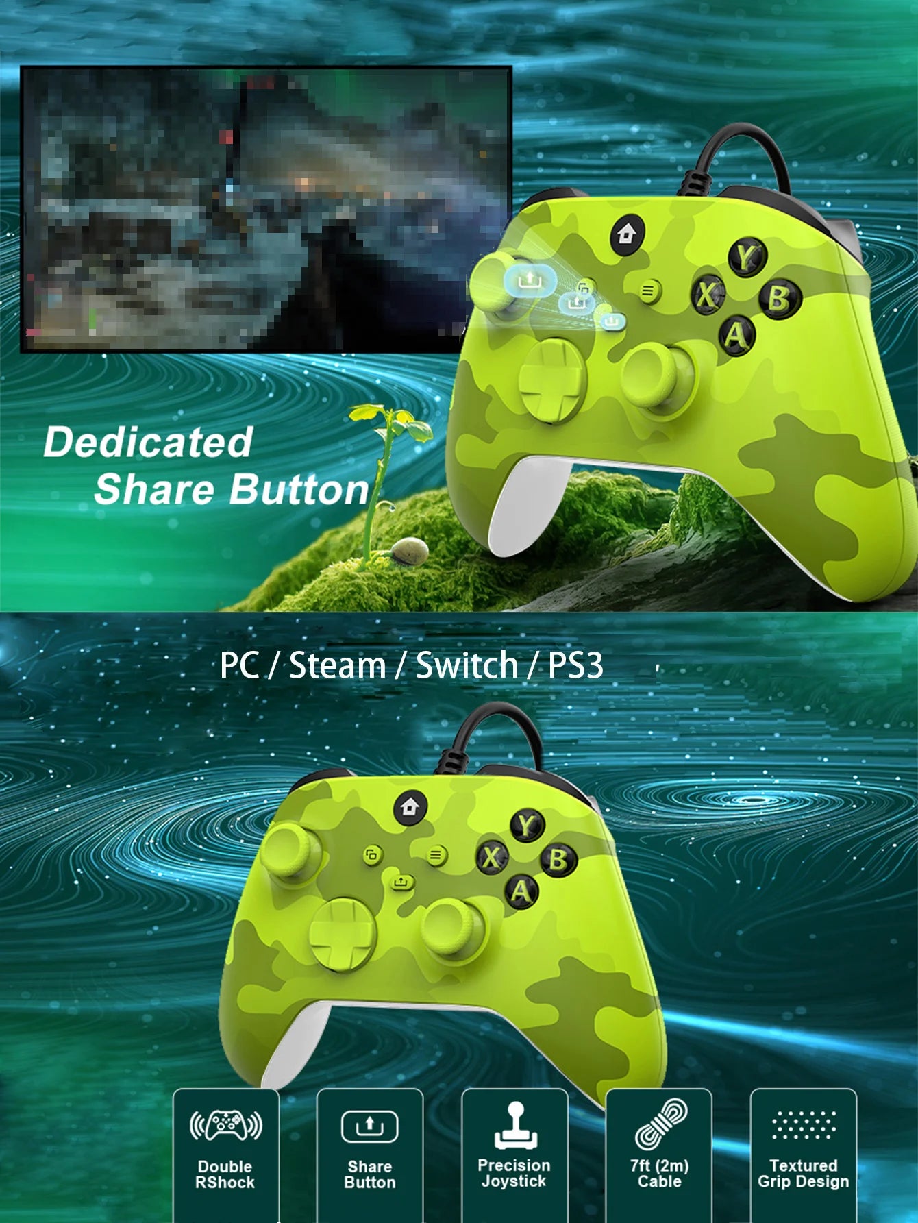 2M Wired Gaming Controller Joystick Gamepad with Dual-Vibration Compatible with PS3, Switch, Windows 11/10/8/7 PC PC001