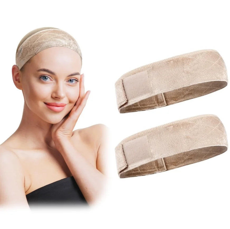 Wide Wig Grip Band for Lace Front Wigs, Velvet Wig Grip Band with Adjustable Hook & Loop Fastener, Nude, 1 Pieces