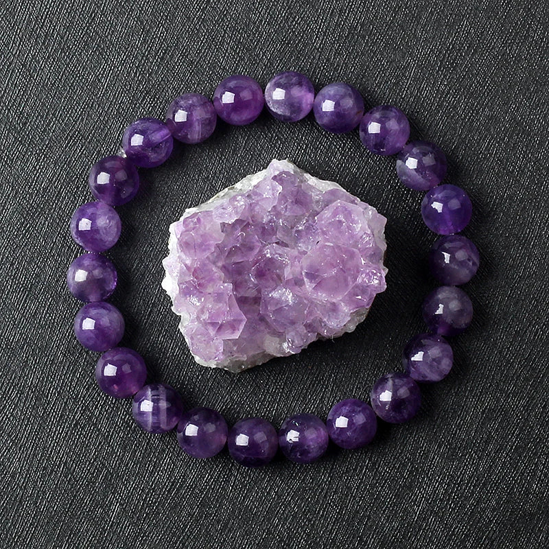 Pulsera de amatista genuina con cristales naturales para mujer, pulsera de amatista hecha de cuentas de piedra natural real, purificante para el cuerpo.