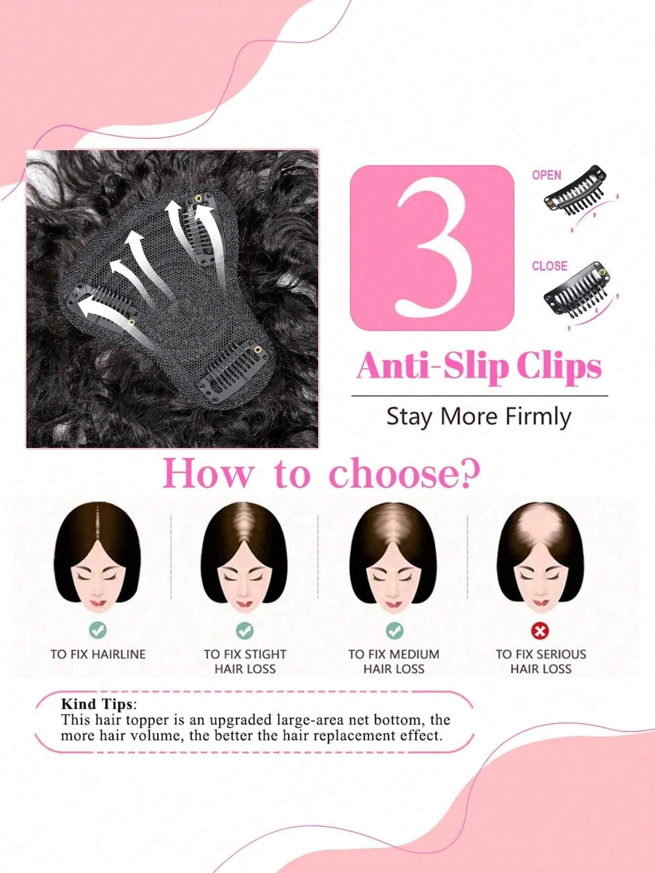 Topper Cheveux Humains Frisés Crépus Noirs Naturels Avec Frange Pour Femmes Aux Cheveux Fins Invisible Partie En T Extensions À Clipser