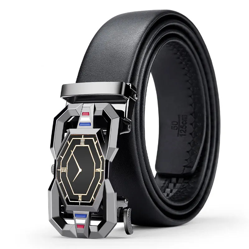 Cinturón de cuero auténtico de alta calidad para hombre, cinturón de cintura para hombre con hebilla automática de aleación de metal de lujo