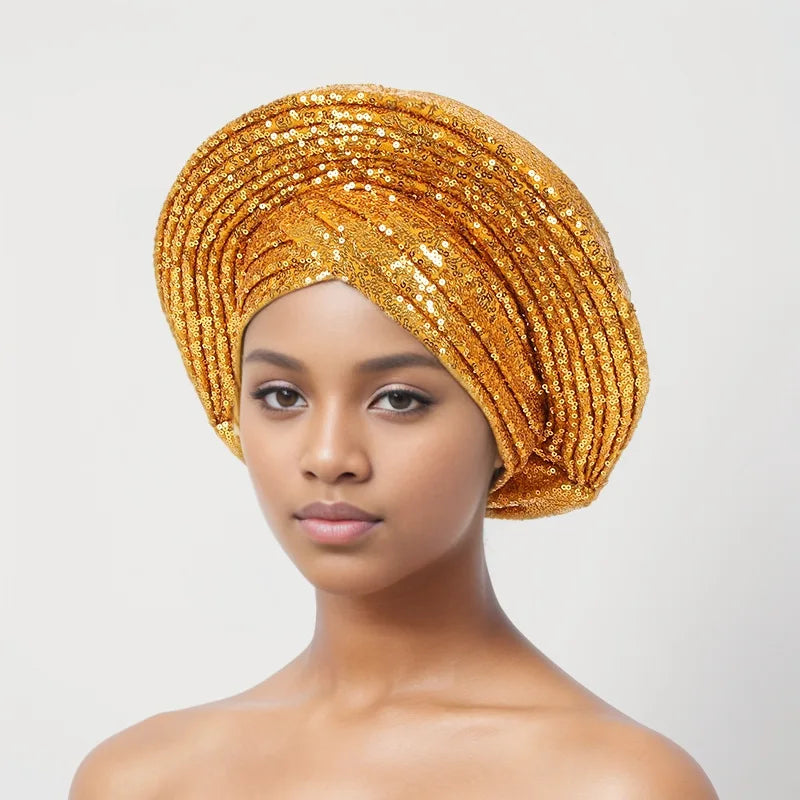 Sequin Auto Gele Headtie – Sparkle with African Royal Elegance