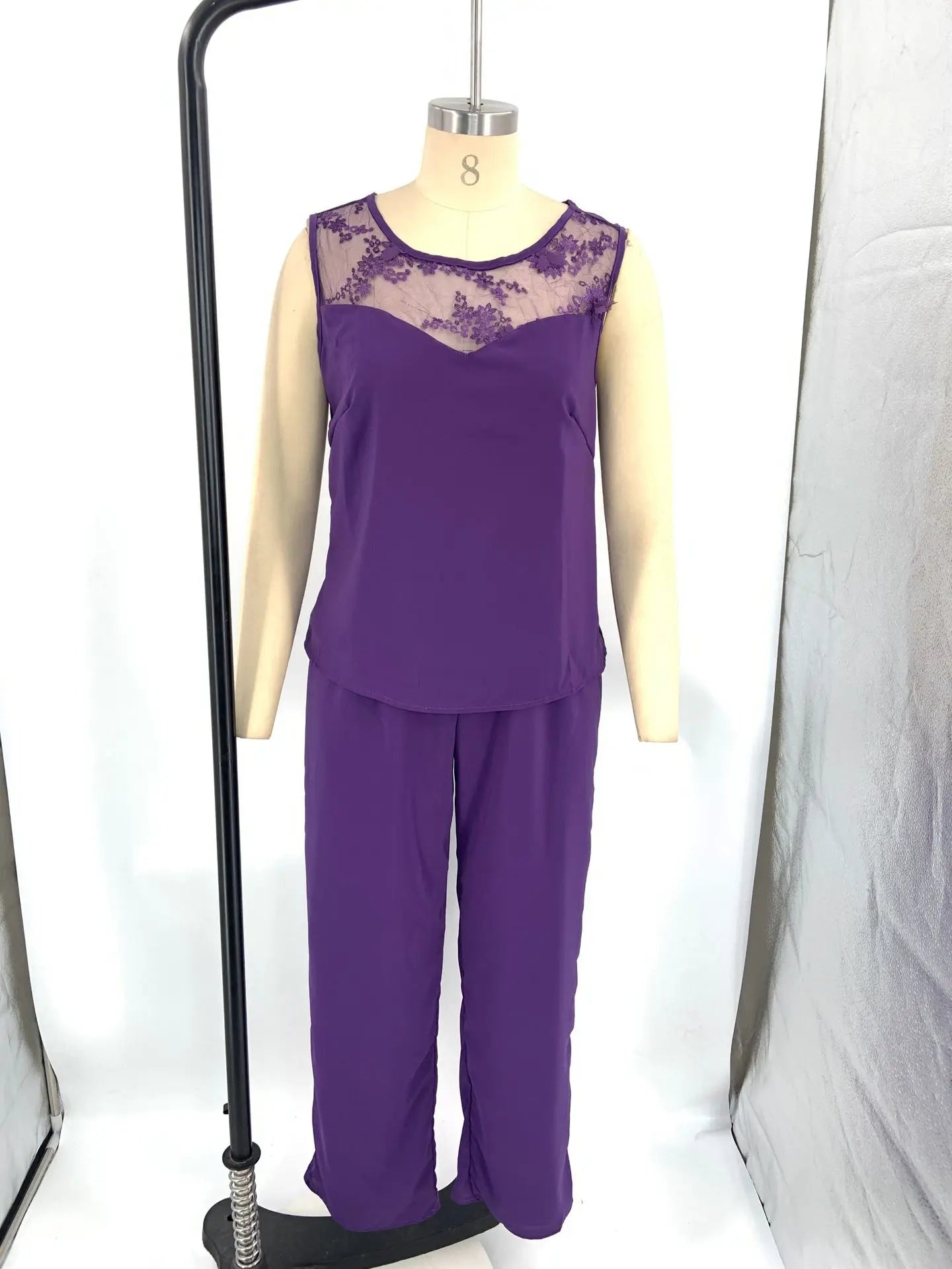 Women's Elegant Pant Sets Formal Office Ladies Oversized Chiffon Lace Suits Straight Pant Cardigan Tops 3 Pieces Sets Woman