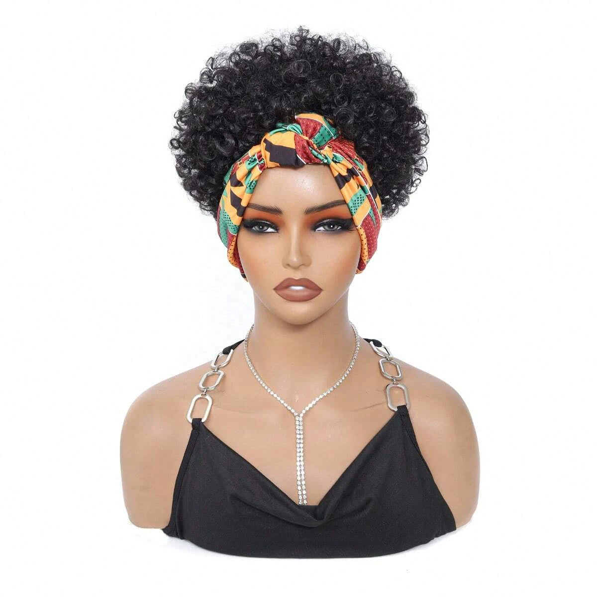 Black Headband Wigs For Women Afro Kinky Curly Wig With Synthetic Short Hair Wigs With Headband Attached Headwrap Wigs