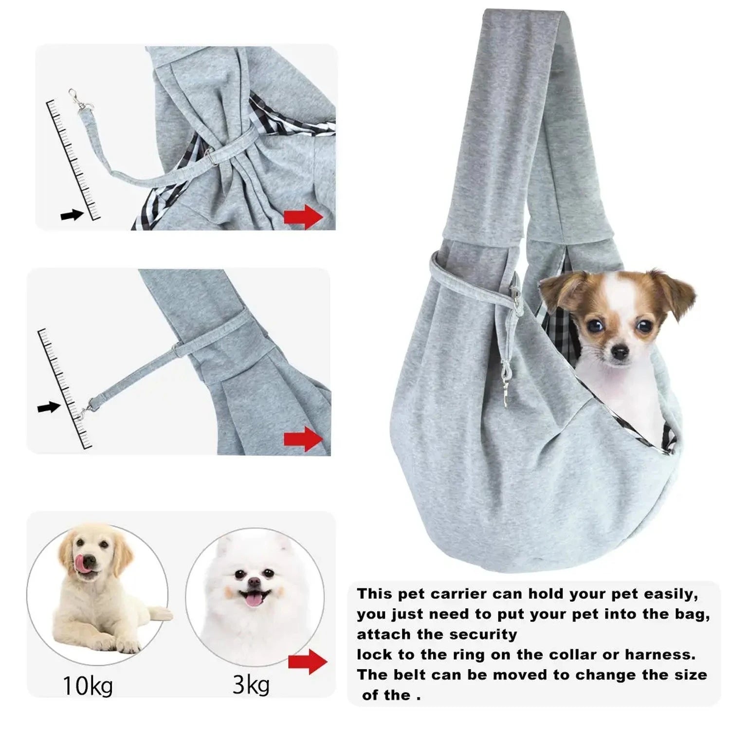 Small pet sling holder, hands-free reversible pet paper plastic bag, handbag, dog and cat sling holder, easy and portable