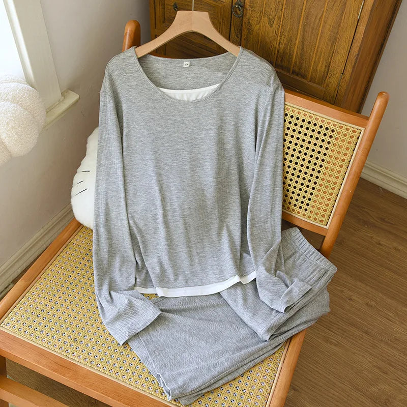 Women's Pajamas Set Two Piece Sleepwear Combed Cotton Pyjamas New Spring Autumn Long Sleeve Night Suits For Woman Nightwear