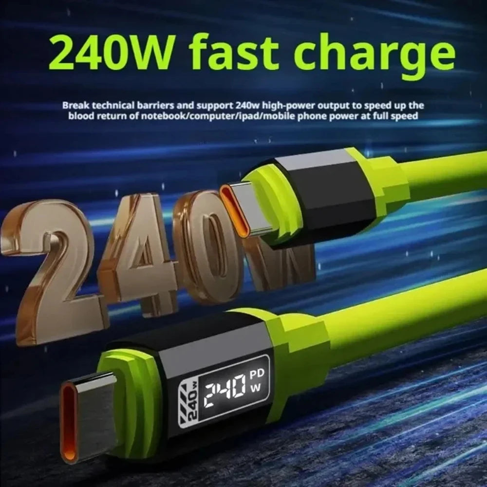 240W PD Type-C to Type-C Cable Liquid Silicone Data Cable Fast Charging Intelligent Flash Charging High-power Cable with HD Digi