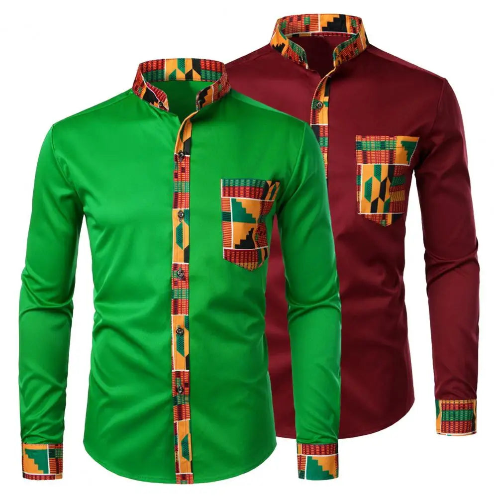 Autumn/winter New Casual Men's Checkered Shirt Splice Men's Long Sleeve Shirt