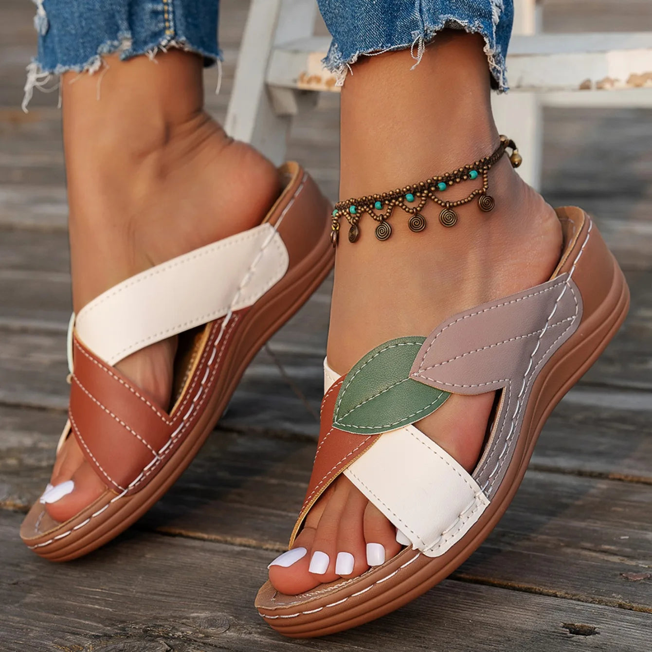 Women Slippers Summer Shoes Woman Mix Color Heels Sandals Summer Women Elegant Heeled Footwear Slippers slides Women