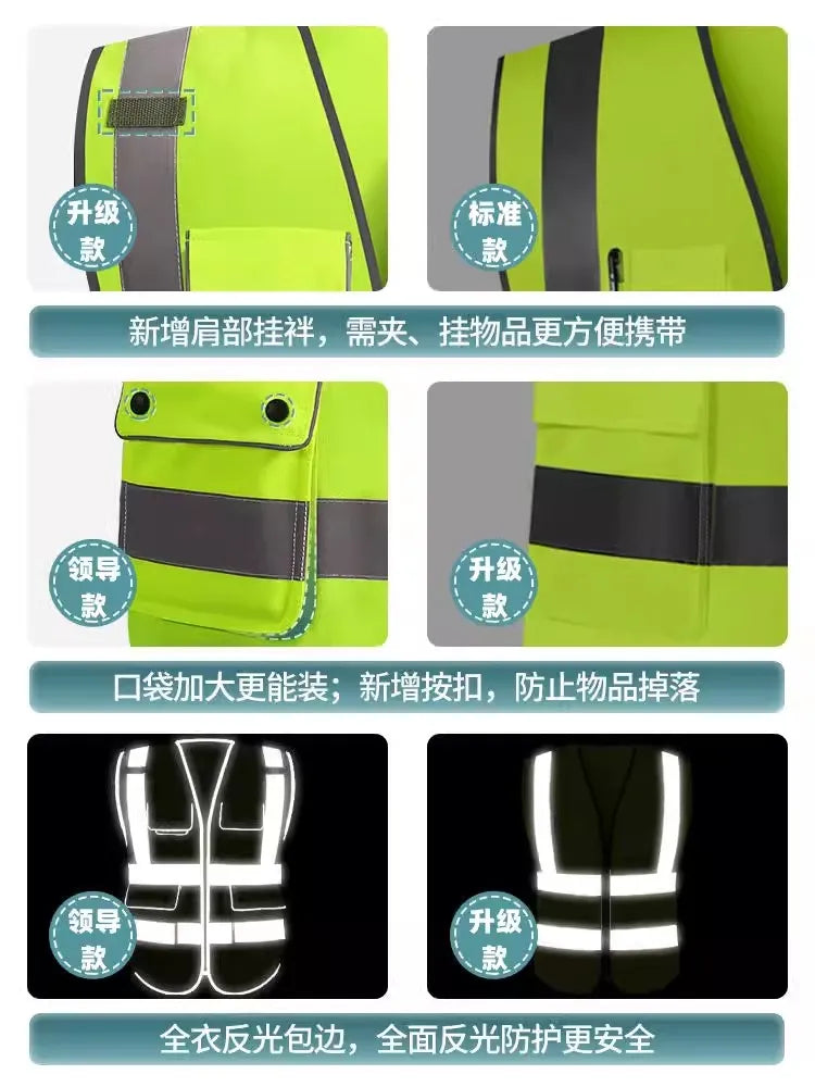 Safety Vest Construction Vest for Men Work Safety Workwear with Multiple Pockets and Zipper