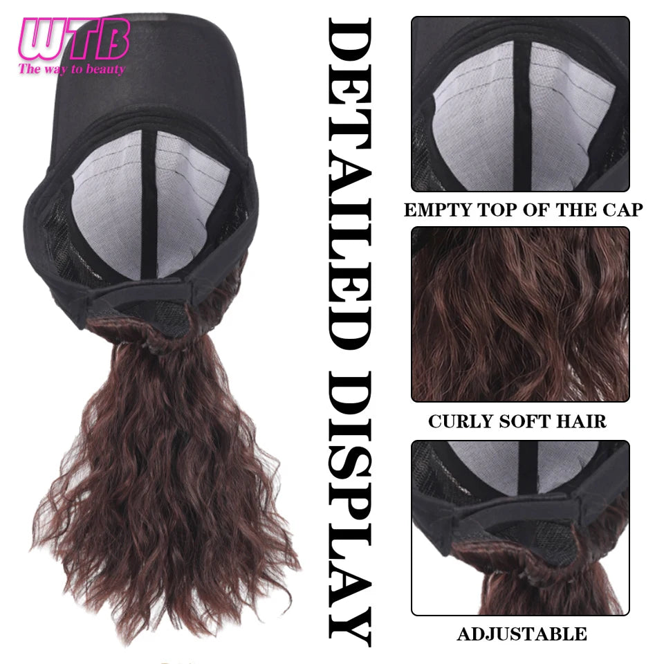 Peluca con gorra y coleta rizada
