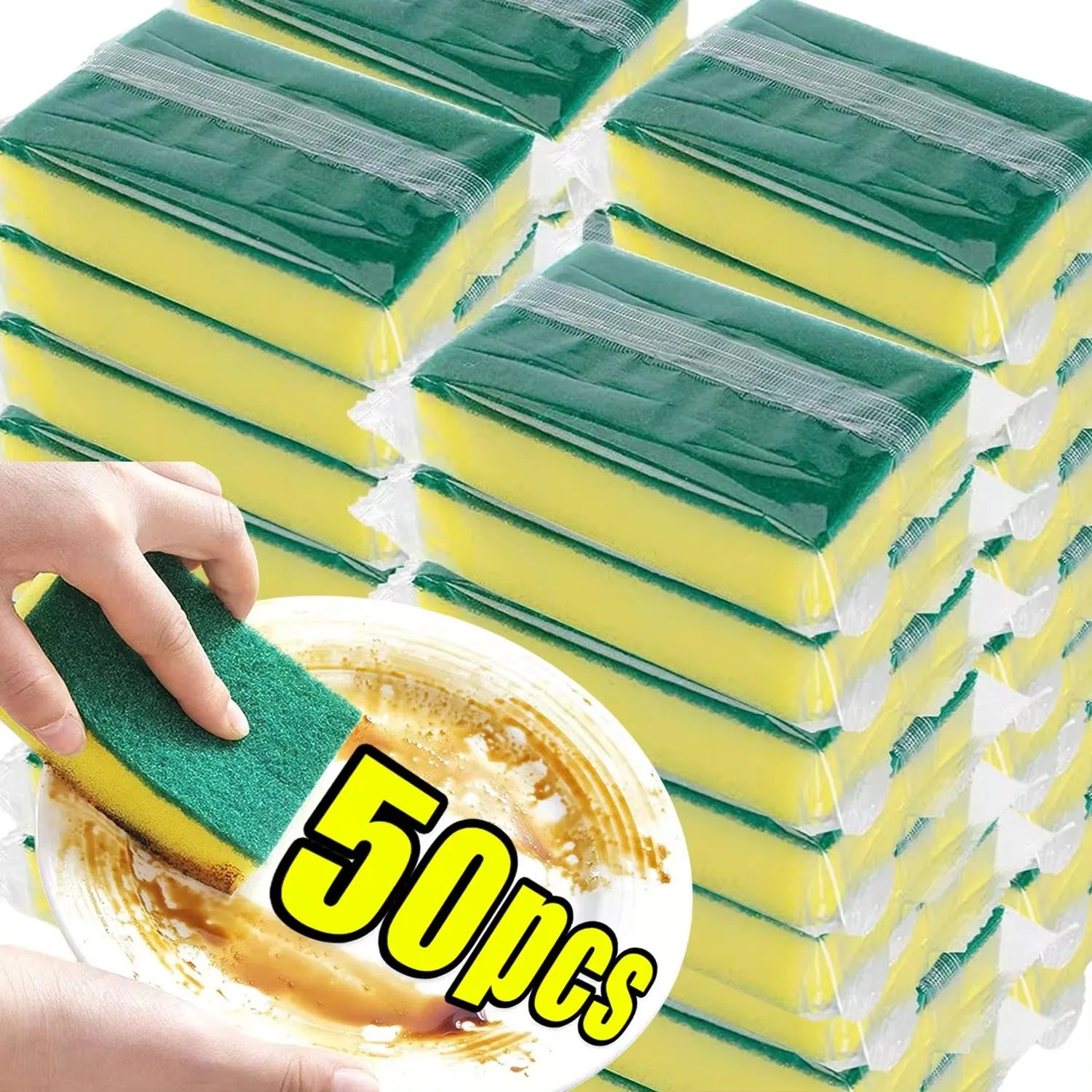 Lot de 100 éponges à vaisselle douces et absorbantes pour la cuisine, tampons à récurer antirouille, kit de nettoyage ménager