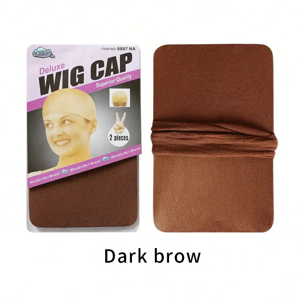 2Pcs/Pack Factory Wholesale Women's Elastic Nylon Wig Cap Comfortable Elastic Fit Smooth Safe Design Deluxe Stretch Mesh Wig Caps Hairnets For Making Wigs Dark Brown