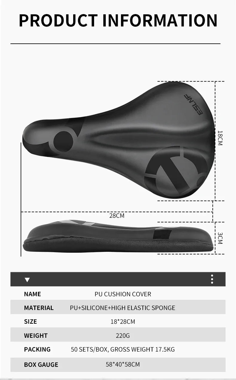 ESLNF Gel Soft Bike Anti-slip Waterproof Saddle Cover Cushion Padded Sport Bicycle Outdoor Shock Absorption Padded Seat Cover