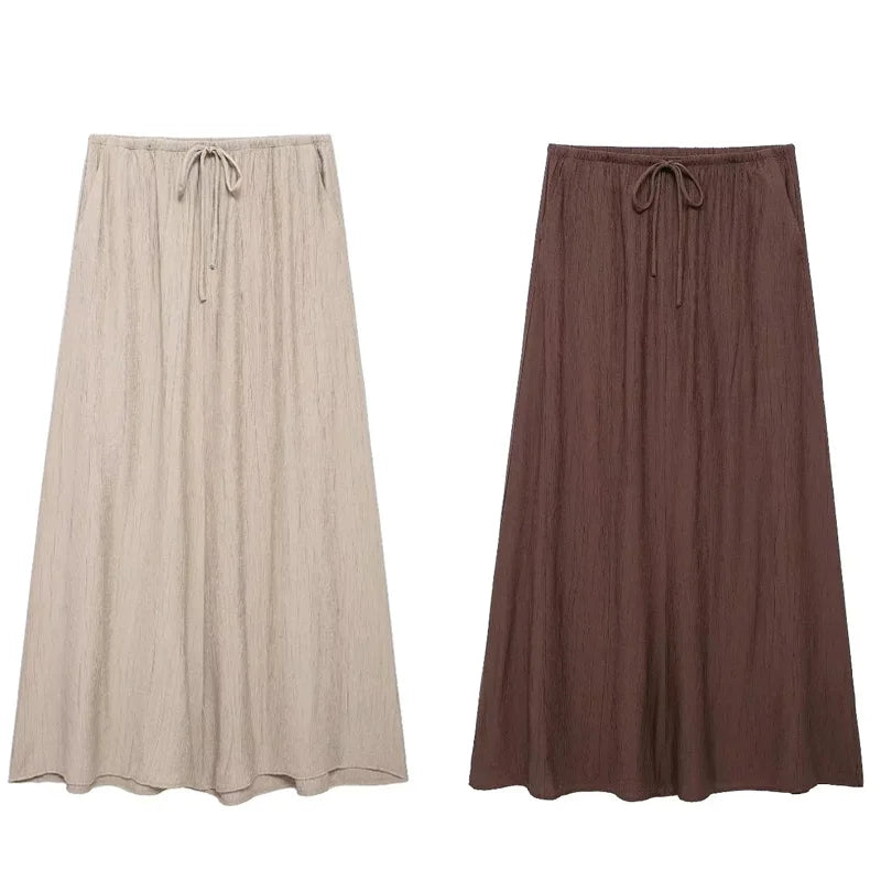 TRAF Skirt Two Piece Set Tied Sleeveless Vest Top High Waist Women's Midi Skirt Summer Waistcoat Long Skirt And Top Set Women