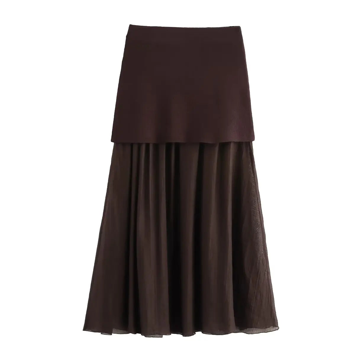 TRAFZA Women Skirt Set Wine Red Knitted V-Neck Sleeveless Slim Vest +Solid High Waist Zipper Patchwork Long Skirt Street