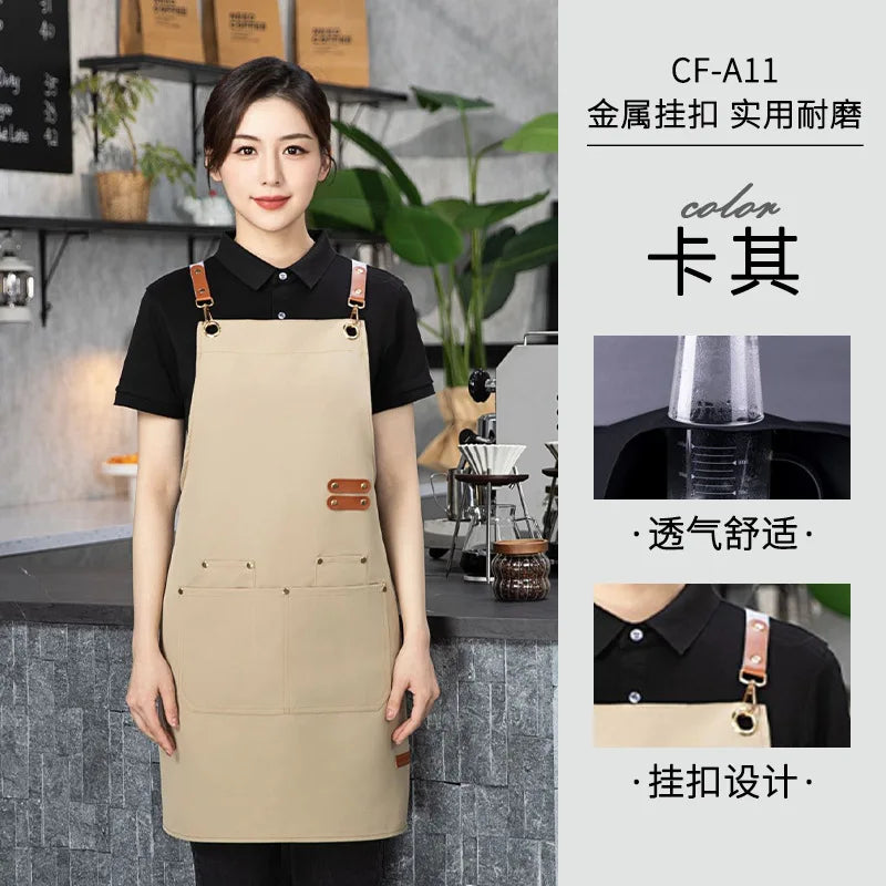 Tablier de cuisine en toile à double épaule imperméable et résistant à l'huile