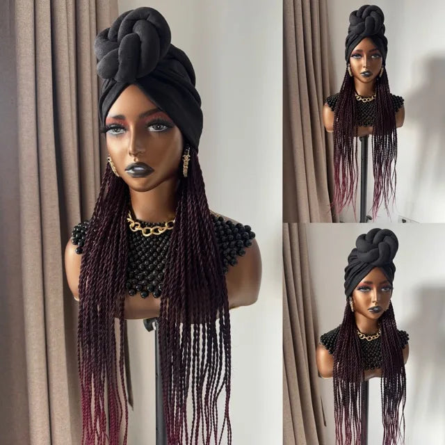 WIGERA Long 24Inch Ombre Fantasy Senegalese Twist Braided Synthetic Wig With Headband Turban Modular Design For Black Women