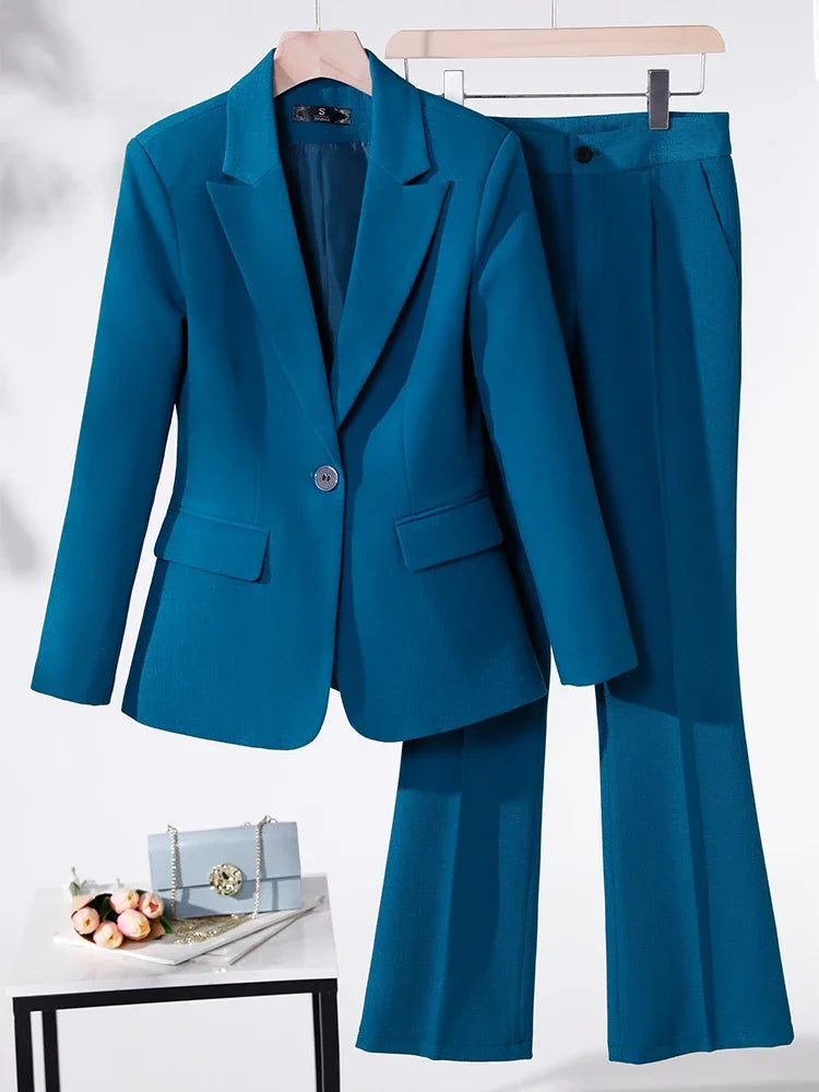 Business Work Wear 2 Piece Set Purple Blue Red Black Long Sleeve Blazer And Trouser Women Pant Suit Formal