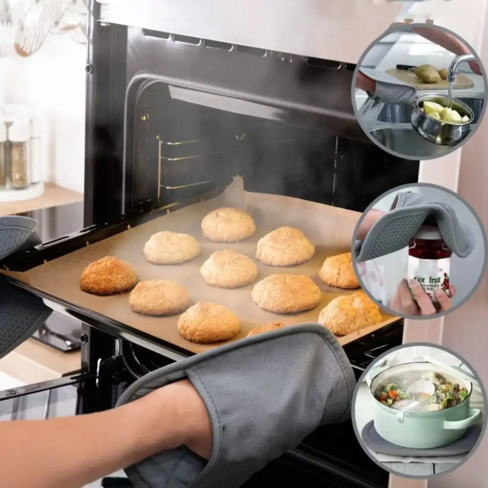 Gants de cuisine anti-brûlure en silicone résistant à la chaleur, gants isolants thermiques, maniques antidérapantes pour micro-ondes