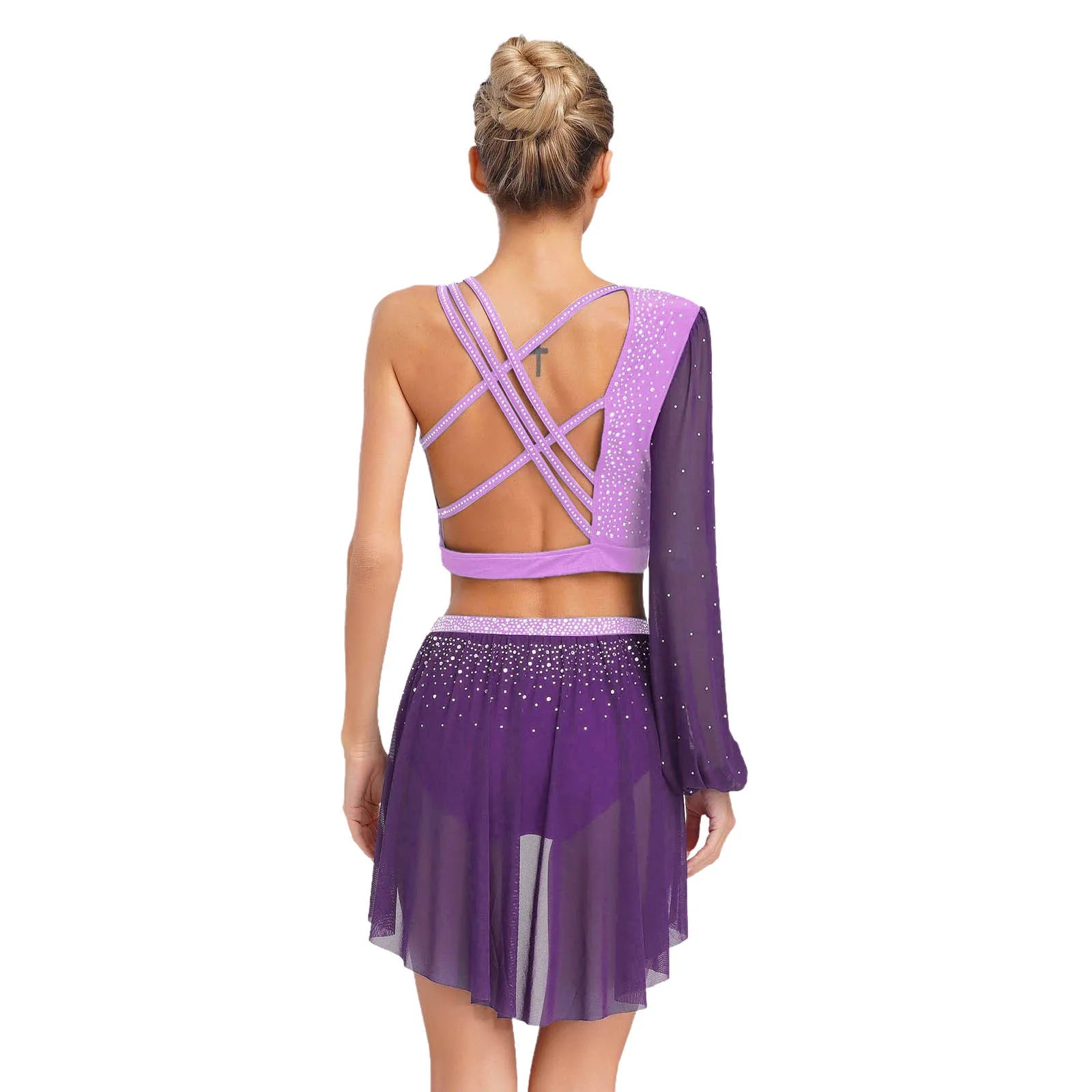 Modern Ballet Dance Set for Women Mesh Top with Skirted Briefs 2 Piece Lyrical Outfits Ballerina Girls Stage Performance Costume