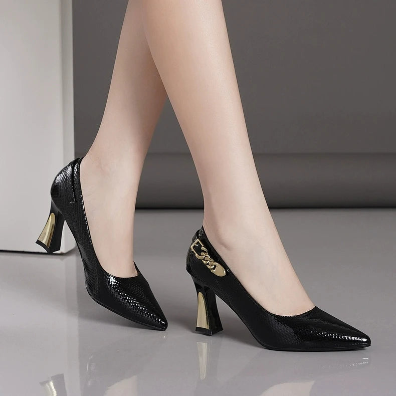 Elegant Women High Heels Shoes Pointed Toe Shallow Leather Shoes Trend Spring Fashion Pumps Dress Party Chaussures Ladies
