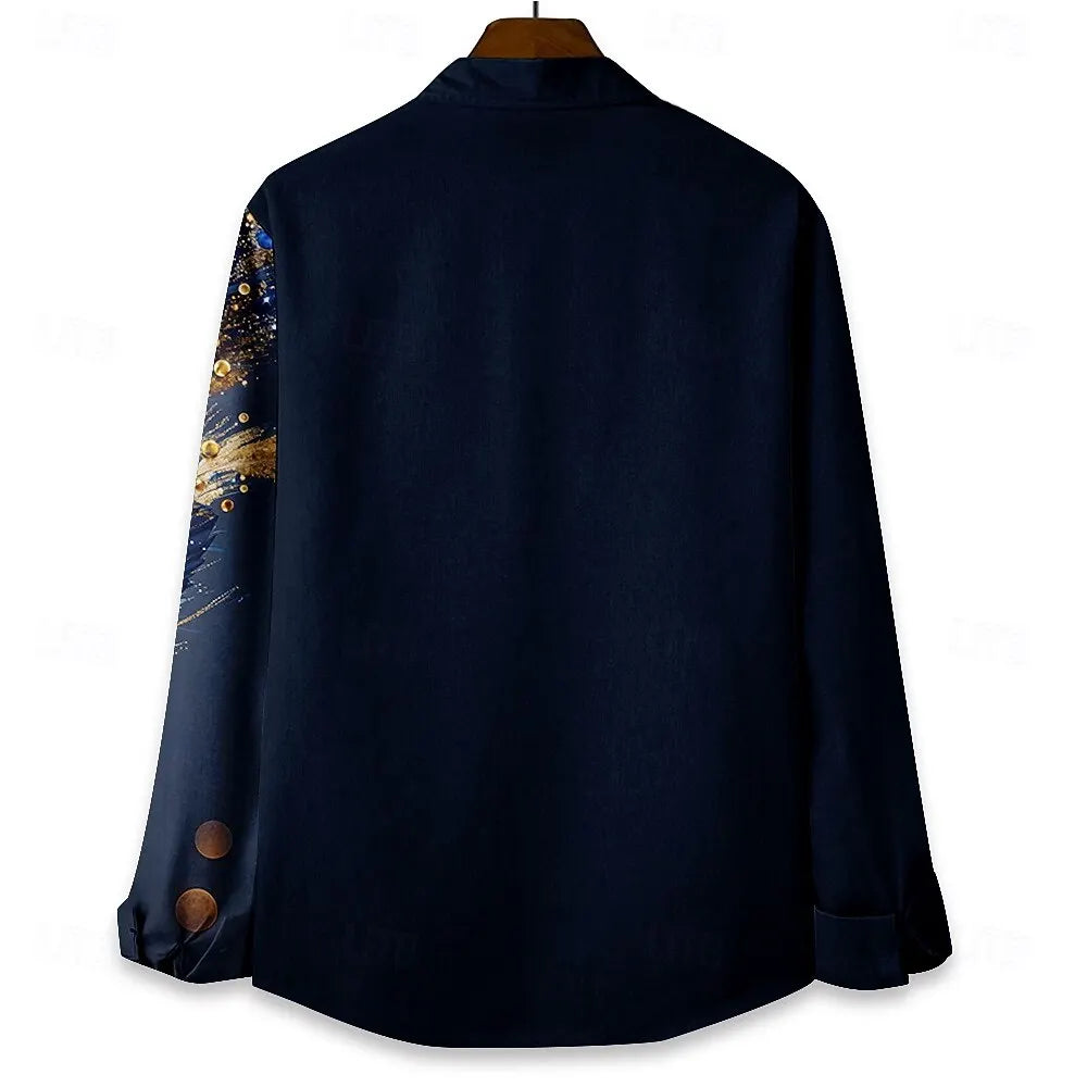 Men's Feather Summer Hawaiian Shirt Button Long Sleeve Shirt Casual Vacation Lapel Violet Teal Peacock Blue XS-6XL Fast Shipping