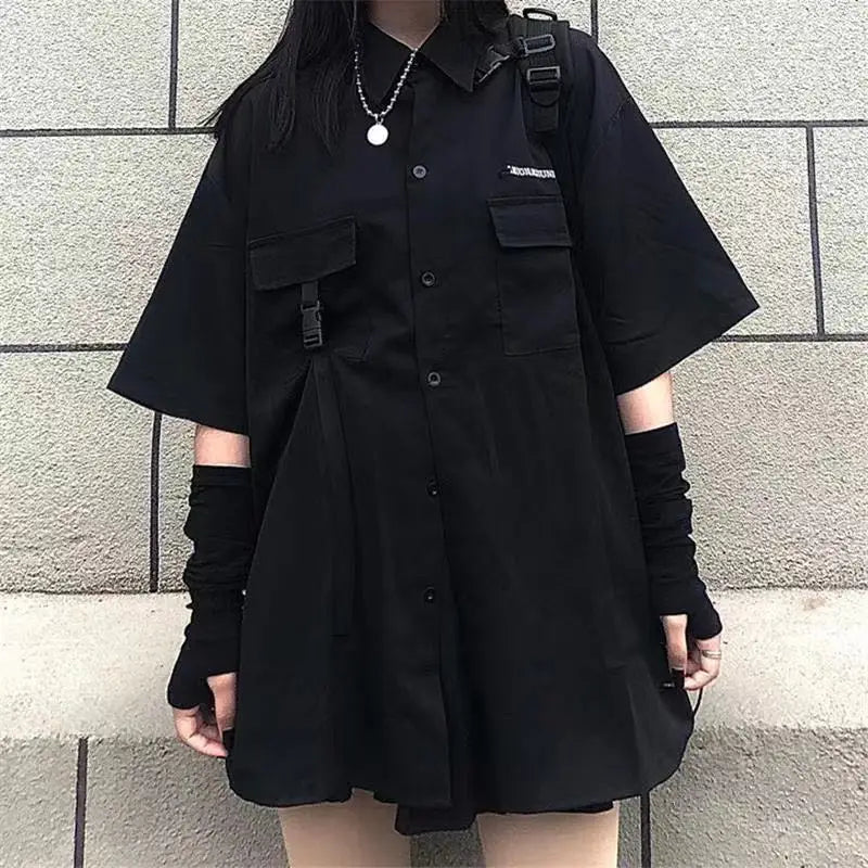 Gothic Skirt Set Long Sleeve Shirt Pleated Skirt 2 Piece Sets Women's Dark Clothes Korean Retro Casual Outfit Fashion Y2k Suit