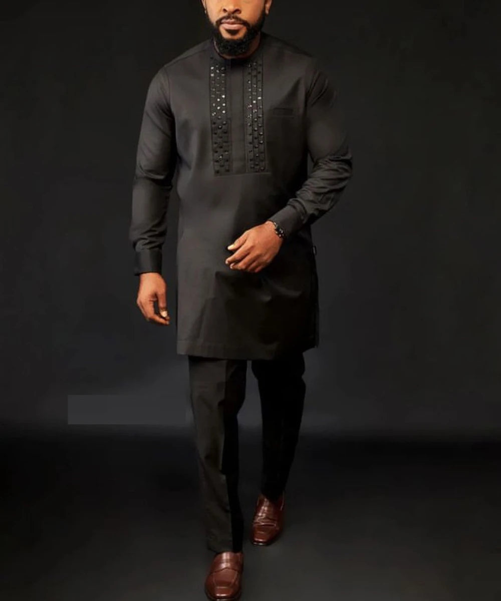 Men African Two Piece Set Traditional Outfits Long Sleeve Shirt Pants Party Africa 2024 Summer Gentleman Ethnic Business Suit