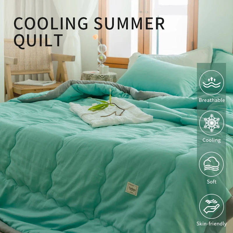 New Japanese polyester cotton quilted summer quilt skin-friendly washable light luxury style solid color lightweight