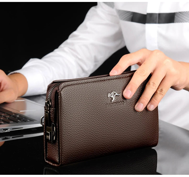 Luxury Brand Men's Wallet Leather Long Wallet  PU Leather Wallet Men Double Zipper Coin Pocket Purse Business Clutch Phone Bag