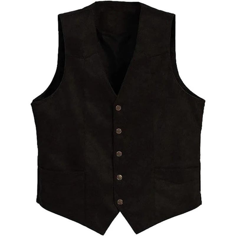 Men's Vintage Single Breasted Sleeveless Jacket Vest Curved Hemline Waistcoat Male Clothing Outwear
