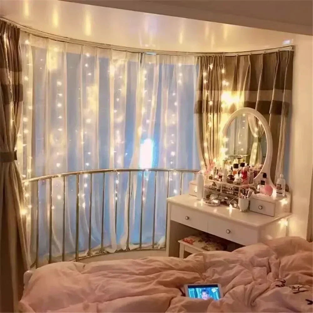 Christmas Fairy Light Party Birthday Decoration 8 Mode LED Holiday Garland Wedding USB Curtain String Light Home Decor 3M 6M