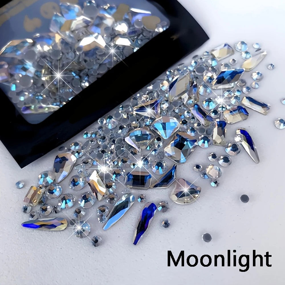 180 Uds. diamantes de imitación de cristal AB de espalda plana, gemas de diamantes de formas múltiples, piedras de cristal azul púrpura para decoración de uñas DIY