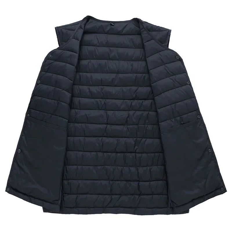 Men Vest Jacket Warm 2024 Autumn Winter Casual Sleeveless Coats Down Cotton Waistcoat Solid Color Male Buttons V-neck Outerwear