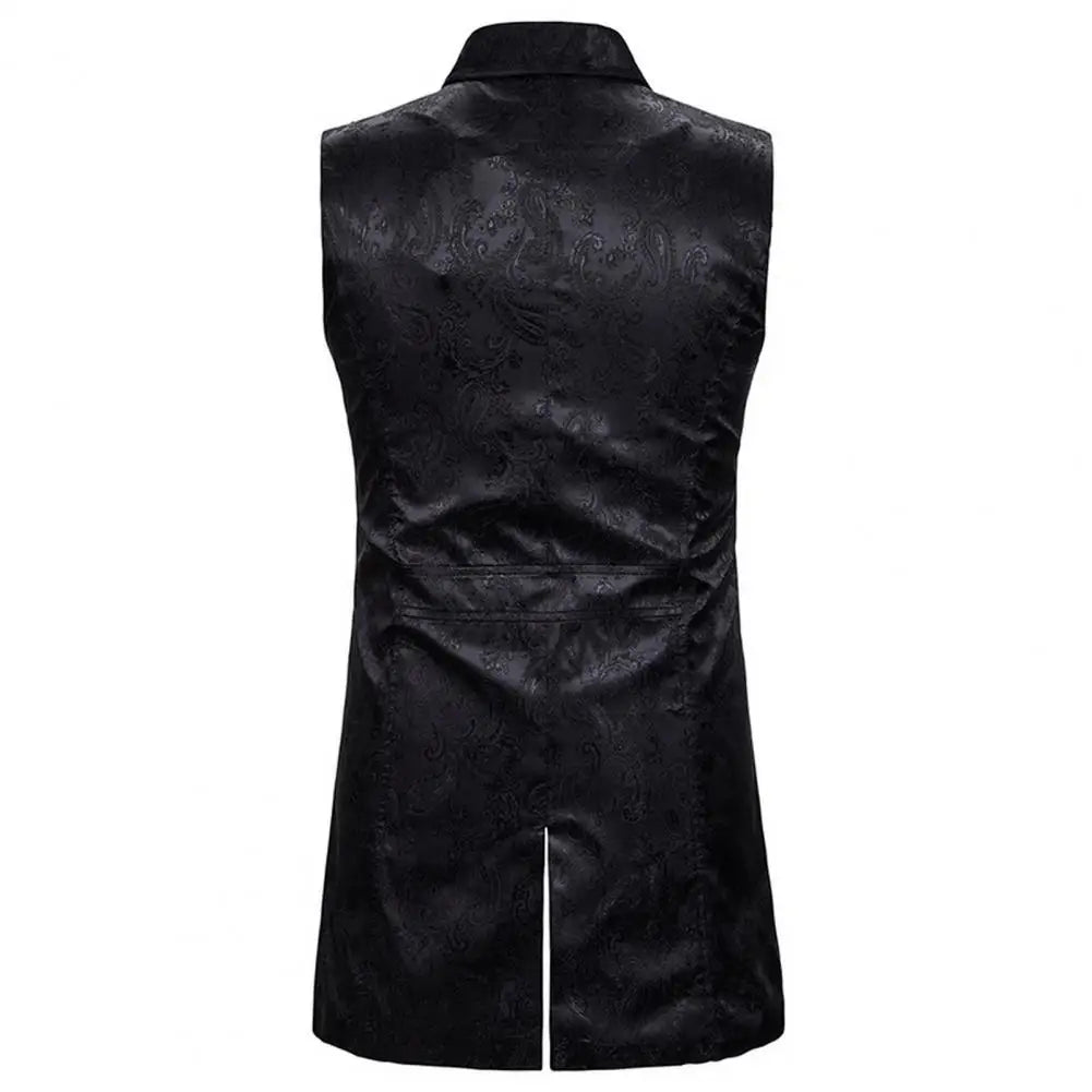 Men Vest Retro Sleeveless Slim Fit Mid Length Vest Lapel Double-breasted Split Hem Loyal Gentlemen Medieval Waistcoat