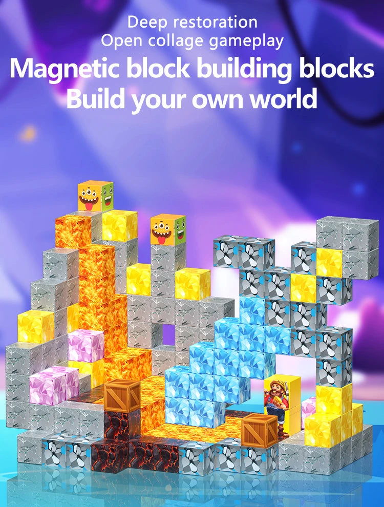 Magnetic building blocks DIY space toys, birthday gifts for boys and girls over 3 years old, easy to assemble and safe design