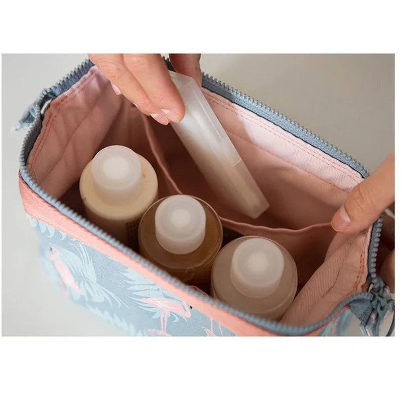 Bolsa de cosméticos de nueva moda para mujer, impermeable, diseño de flamenco, bolsas de maquillaje, organizador de viaje, kits de artículos de tocador, bolsas de maquillaje portátiles para esteticistas