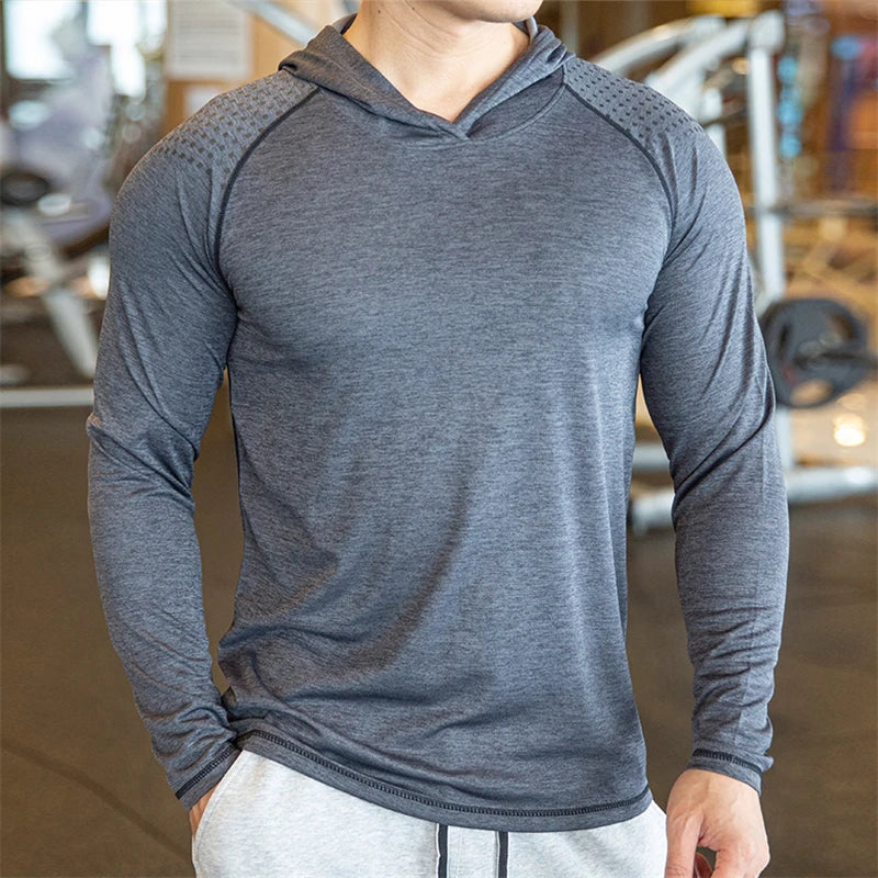 Men Hoodies Summer Running Fitness Casual Hooded Quick Dry Sweatshirts Solid Pullover Shirts with Hood Outdoor Gym Hoodie Man