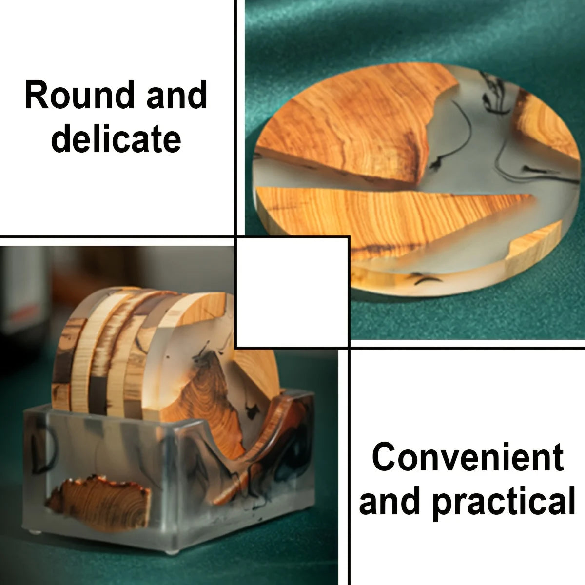 Wooden Round Coaster Set of 6 with Holder, Modern Epoxy Resin Coasters, Cedar Wood Coasters, Epoxy Drink Coasters for Tabletop