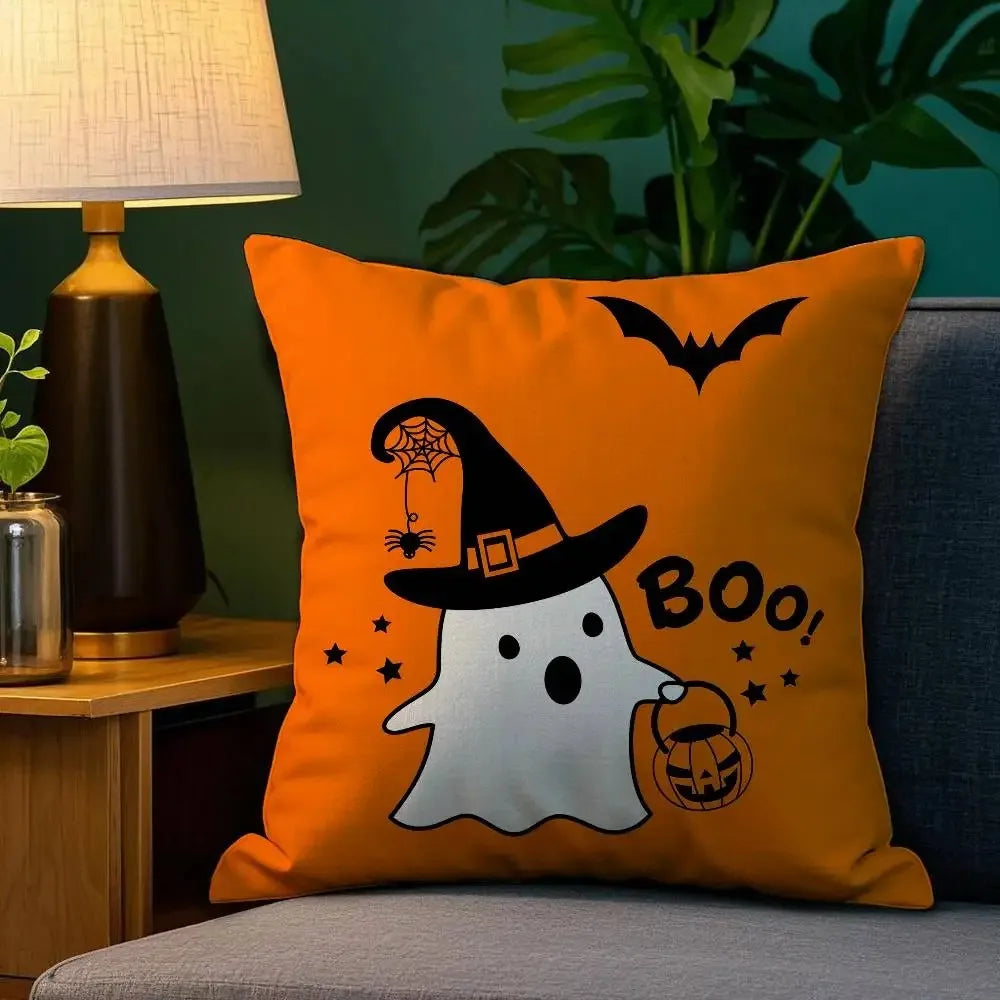 Halloween Cute Ghost Small Ghost Printed Cushion Cover Sofa Decoration Home Printing Cute Cushion Cover Festival Home Decoration