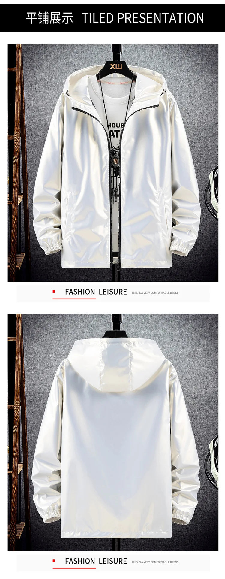 Chaquetas con capucha de superficie brillante para hombre, para senderismo, pesca, deportes al aire libre, cortavientos, estilo fino, abrigos de tendencia, ropa de hombre 7XL