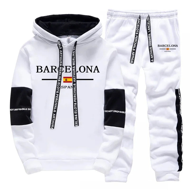Barcelona Mens Sweatshirt Sweatpants Autumn Winter Casual Sporty Jogger Set Urban Fashion Street Style Hoodie Sportswear