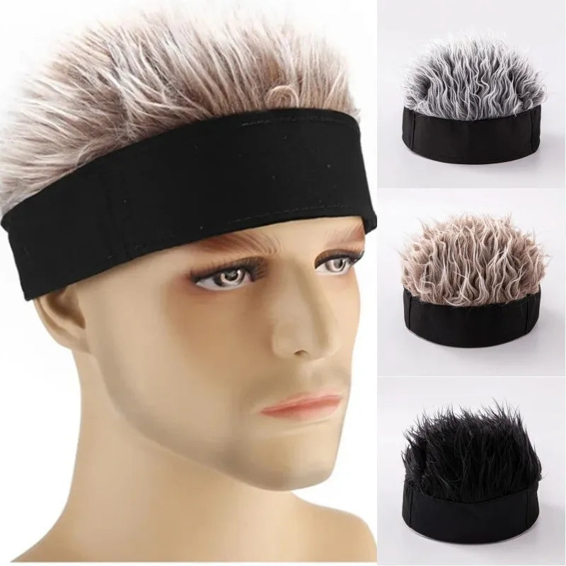 Gorro de pelo sintético corto para hombre, gorro de hip hop, gorro de calavera, peluca de tupé, gorro de pelo falso con púas, pelucas, diadema corta de melón, gorro